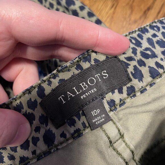 Talbots Women Petite Sz 10P Navy Blue/Green Animal Print Signature Casual Pants - Picture 6 of 9